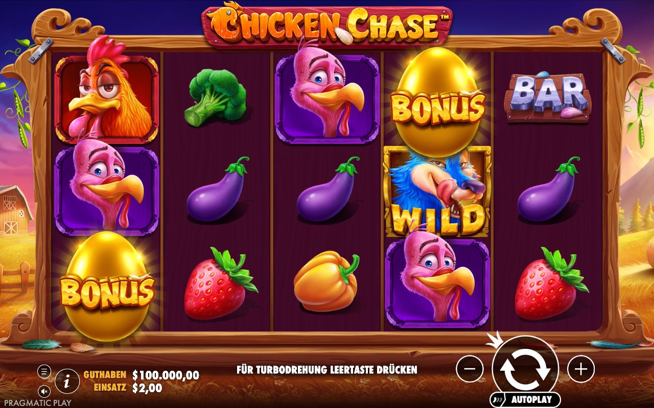 Chicken Chase Screenshot 1 – Walzen und Symbole