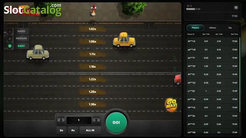 Chicken Crash Screenshot 1 – Straße mit Multiplikator-Leiter und Autos