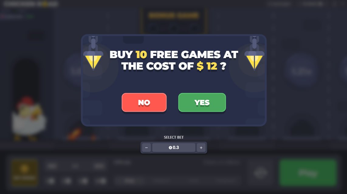 Chicken Road Bonus Screenshot 2 – Buy-Feature-Dialog für 10 Freispiele gegen Aufpreis