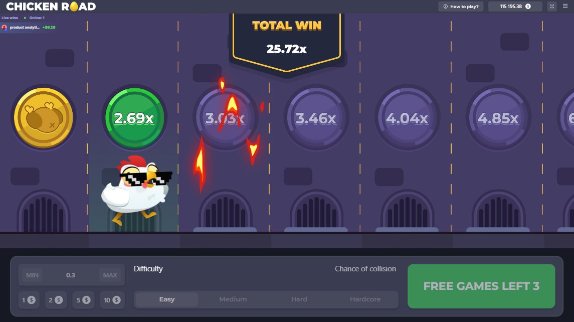 Chicken Road Bonus Screenshot 3 – Bonus-Runde mit hohem Multiplikator und Flammen-Animation