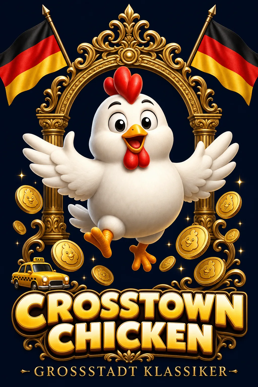 Crosstown Chicken Maskottchen-Illustration - ChickenGame.de