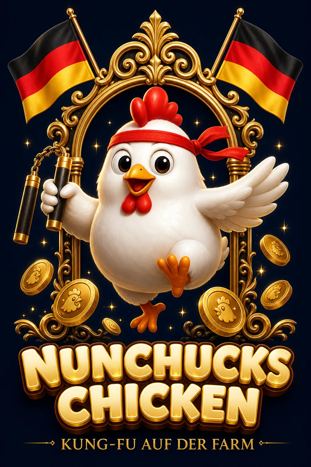 Nunchucks Chicken Maskottchen-Illustration - ChickenGame.de