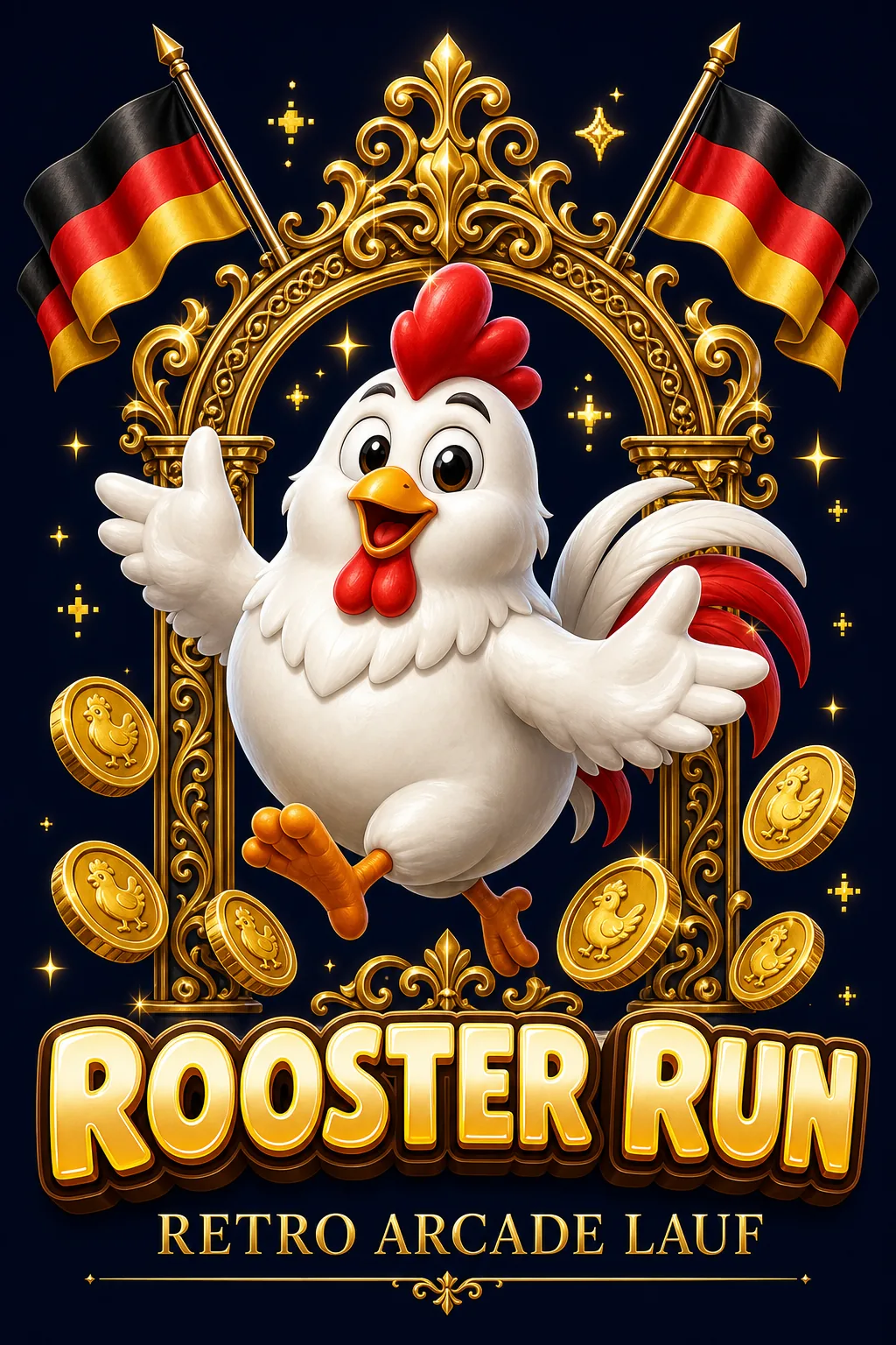 Rooster Run Maskottchen-Illustration - ChickenGame.de