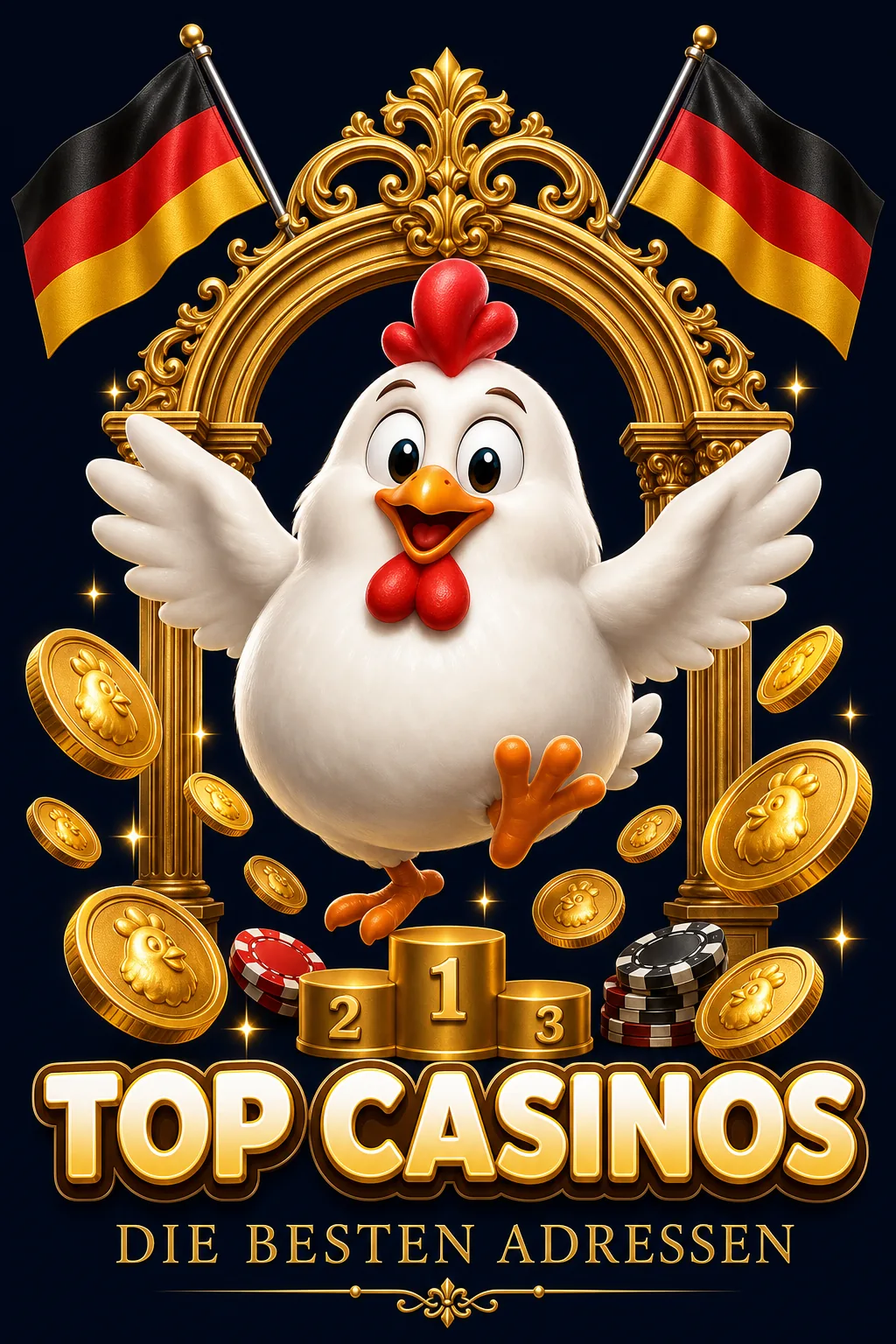 Top Casinos Hero Maskottchen-Illustration - ChickenGame.de